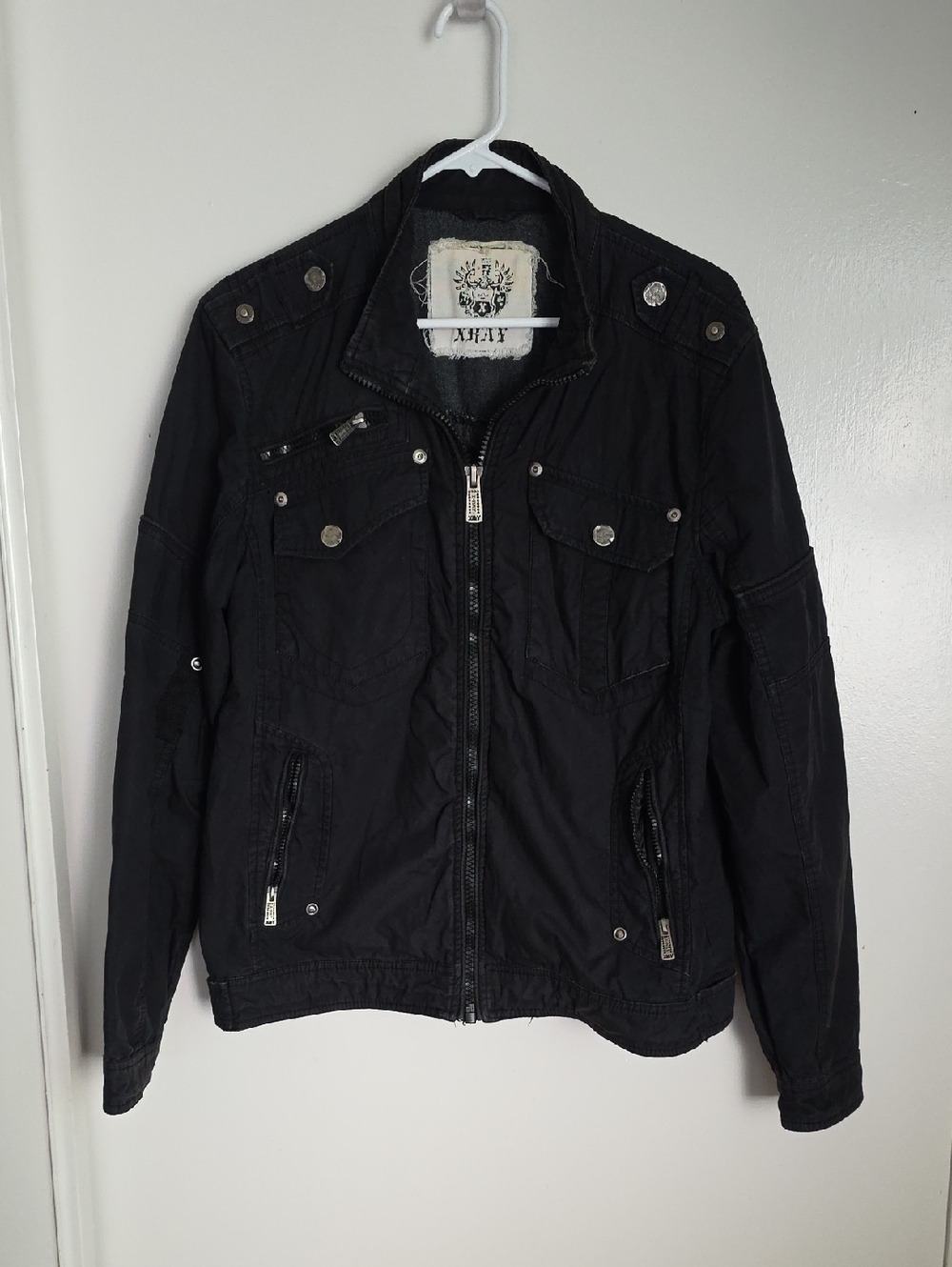 Men's Black Military-Style Zip Jacket by AMARY